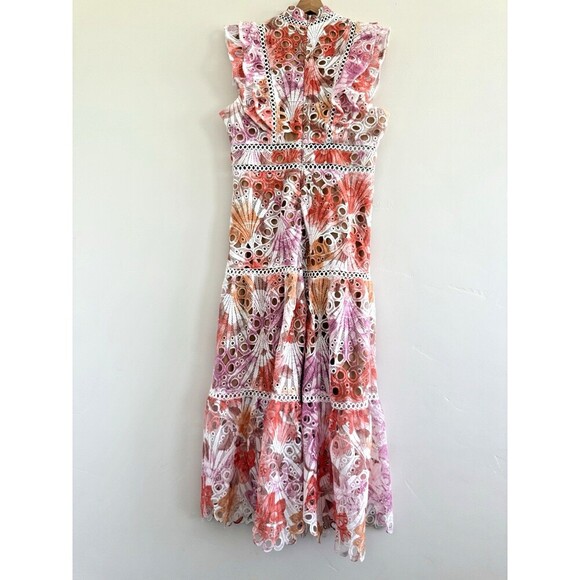Dalia MacPhee lance Orange pink Hollow short sleeve  luxury Maxi midi Dress  L - Picture 4 of 15